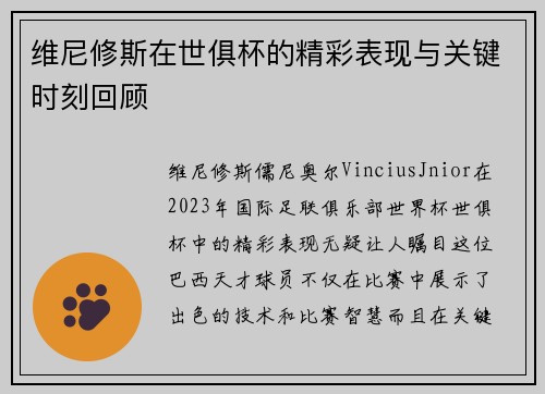 维尼修斯在世俱杯的精彩表现与关键时刻回顾 维尼修斯在世俱杯的精彩表现与关键时刻回顾